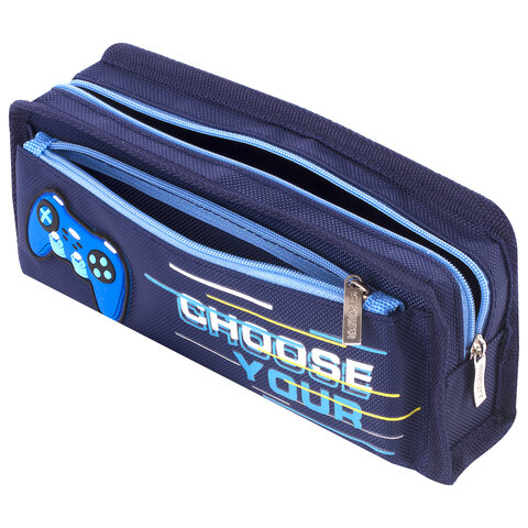 Пенал мягкий ЮНЛАНДИЯ, 2 отделения, полиэстер, "Joystick", синий, 21х6х9 см, 270274 - фото 4
