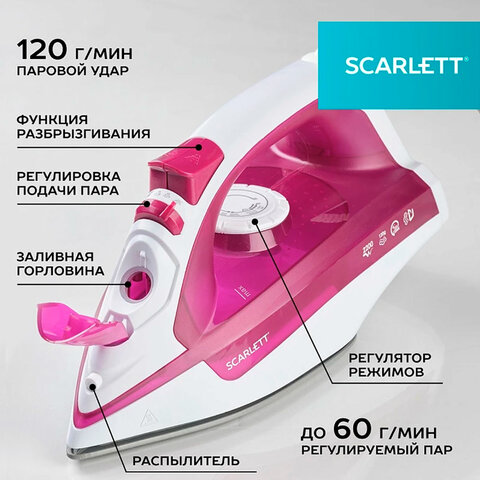Утюг SCARLETT SC-SI30K25, 2200 Вт, керамическое покрытие, антинакипь, самоочистка, розовый - фото 10