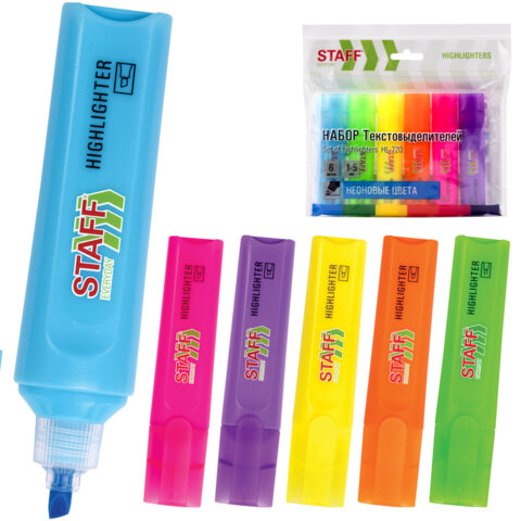 Набор текстовыделителей 6 НЕОНОВЫХ ЦВЕТОВ, STAFF "EVERYDAY HL-720", линия 1-5 мм, скошенный наконечник, 152556 - фото 1