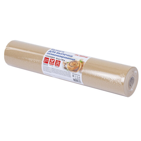 Бумага для выпечки силиконизированная, пергамент 38 см х 100 м, цвет коричневый, LAIMA, CH, 609587 - фото 1