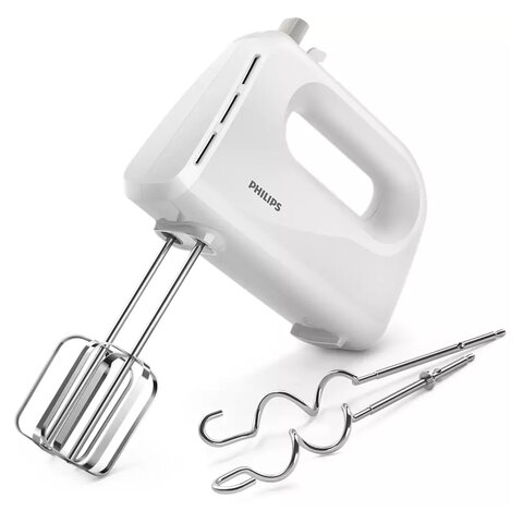 Миксер PHILIPS HR3705/00, 300 Вт, 5 скоростей, 2 венчика, 2 крюка для теста, белый - фото 1