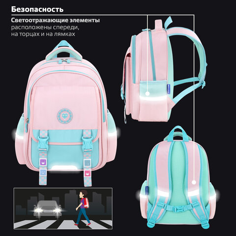Рюкзак BRAUBERG SNAP, 2 отделения, 3 кармана, "Light pink", 39х28х16 см, 272067 - фото 13