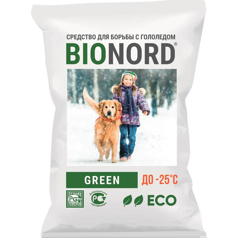 Реагент антигололедный 23 кг BIONORD Green, до -25 °С, хлорид натрия и кальция, МИНПРОМТОРГ - фото 1