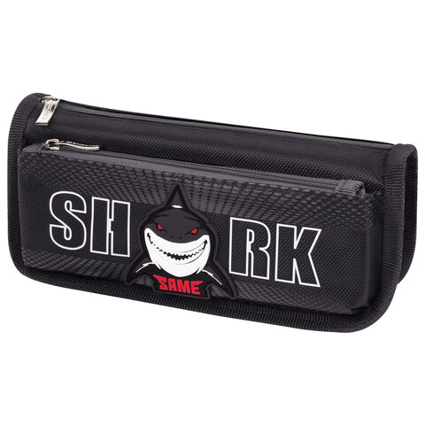 Пенал мягкий ЮНЛАНДИЯ, 2 отделения, полиэстер, "Shark", черный, 21х6х9 см, 270271 - фото 1