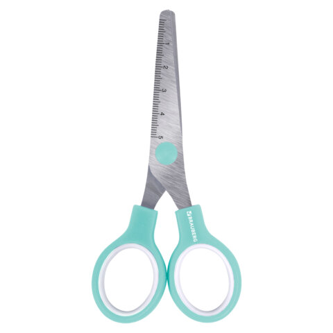 Ножницы BRAUBERG KIDS 130 мм, ручки мятные, закругленные лезвия с линейкой, 274062 - фото 2