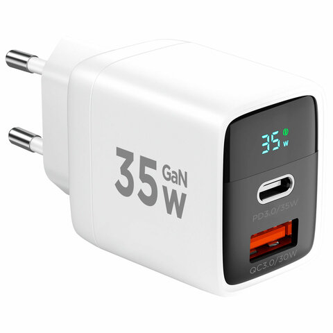 Зарядное устройство сетевое (220В) CABLEXPERT, дисплей, 35 Вт GaN, QC4/PD3, 1хUSB, 1хType-C, MP3A-PC-52 - фото 1