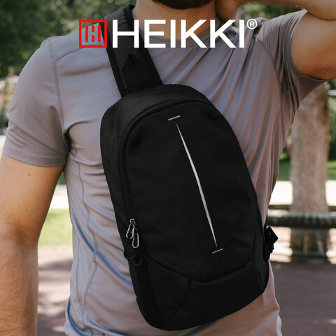 Рюкзак однолямочный HEIKKI SPORTING (ХЕЙКИ), светоотражающая полоса, черный, 37х23х10 см, 273905 - фото 17