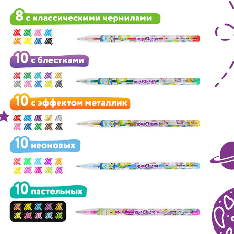 Ручки гелевые НАБОР 48 ЦВЕТОВ, ЮНЛАНДИЯ, корпус с печатью, узел 1 мм, линия письма 0,5 мм, 143820 - фото 15