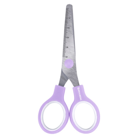 Ножницы BRAUBERG KIDS 130 мм, ручки лавандовые, закругленные лезвия с линейкой, 274061 - фото 2