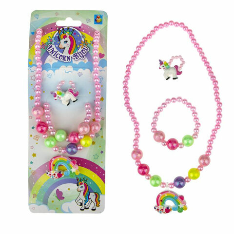 Украшения для девочек "Unicorn Bijou. ЕДИНОРОГ" НАБОР, бусы, браслет, кольцо, 1TOY, Т19142 - фото 1