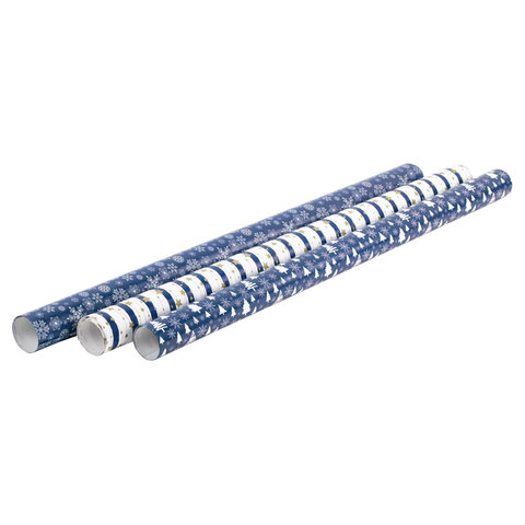 Бумага упаковочная новогодняя НАБОР 3 шт., "Blue Collection", 70х100 см, 3 дизайна, ЗОЛОТАЯ СКАЗКА, 592058 - фото 2