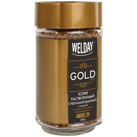 Кофе растворимый WELDAY (ВЭЛДЭЙ) "GOLD" 190 г, стеклянная банка, сублимированный, 622674 - фото 5