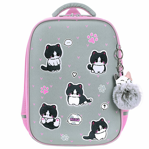 Ранец BRAUBERG LIGHT, 1 отделение, с брелоком, "Cat patches", плюшевые нашивки, 36х26х13 см, 272030 - фото 2