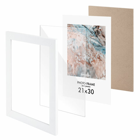 Рамка 21х30 см небьющаяся, КОМПЛЕКТ 3 шт., багет 29 мм, МДФ, BRAUBERG "Basic", белая, 391260 - фото 7