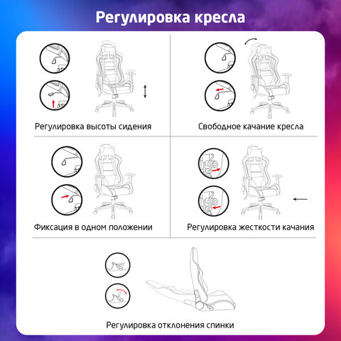 Кресло компьютерное BRABIX "GT Racer GM-100", две подушки, экокожа, черное/серое, 531926 - фото 18