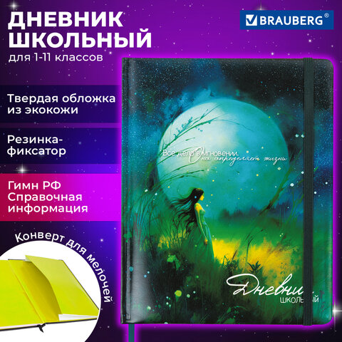 Дневник 1-11 класс 48 л., кожзам (твердая с поролоном), печать, резинка, конверт, BRAUBERG, "Мечты", 106949 - фото 21