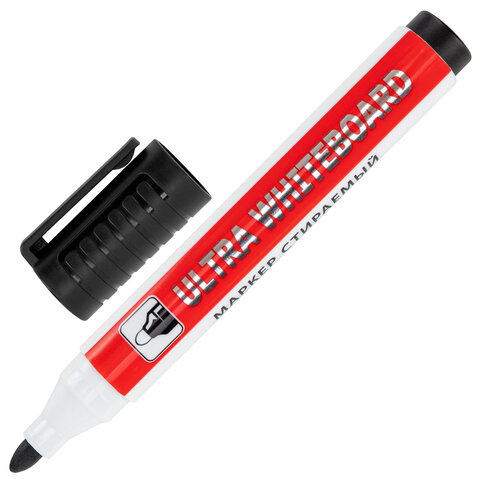 Маркер стираемый для белой доски ЧЕРНЫЙ, BRAUBERG "ULTRA WHITEBOARD MARKER", 3 мм, с клипом, 152634 - фото 2