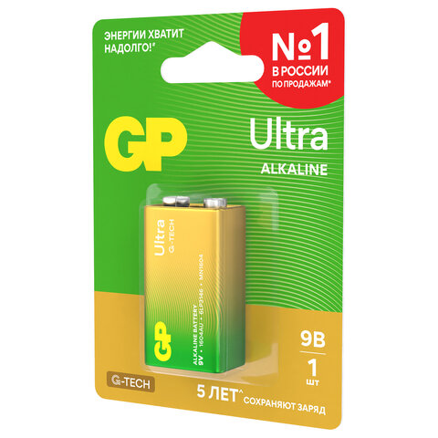 Батарейка 1 шт., GP Ultra G-Tech, Крона (6LR61, 6LF22, 1604A), алкалиновая, блистер, 1604AU-5CR1 - фото 6