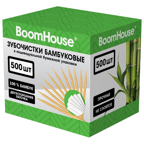 Зубочистки бамбуковые 500 шт. в индивидуальной бумажной упаковке, BOOMHOUSE (БУМХАУС), 701953 - фото 1