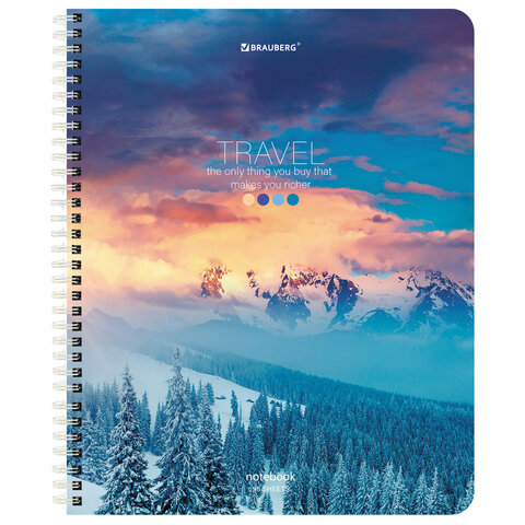 Тетрадь А5 96 л. BRAUBERG, гребень, клетка, обложка картон, "Travel" (микс в спайке), 404426 - фото 3