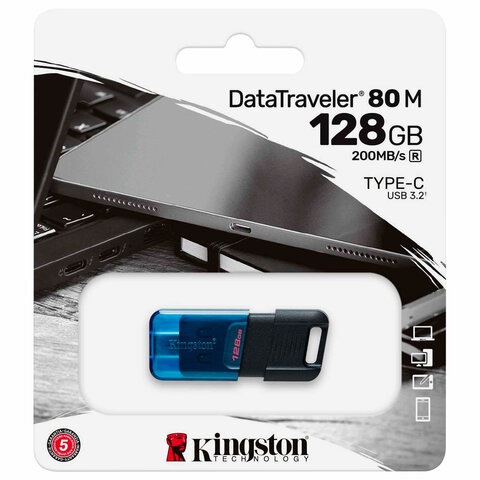 Флеш-диск 128 GB KINGSTON DataTraveler 80 M, разъем Type-C 3.2, черный, DT80M/128GB - фото 1