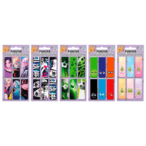 Закладки для книг МАГНИТНЫЕ, "5 ДИЗАЙНОВ МИКС", 6 штук, 60x20 мм, FUNSTER (ФАНСТЕР), 116652 - фото 1