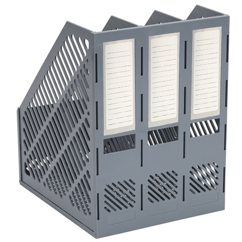 Лоток вертикальный для бумаг BRAUBERG "Office-Expert", 215 мм, 3 отделения, сборный, серый, 238018 - фото 2