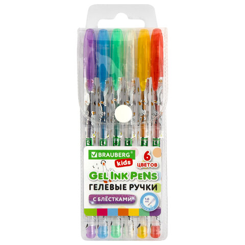 Ручки гелевые С БЛЕСТКАМИ BRAUBERG KIDS "CUTE ANIMALS", НАБОР 6 ЦВЕТОВ, корпус с печатью, узел 1 мм, линия письма 0,7 мм, 144443 - фото 1