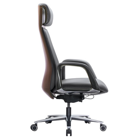 Кресло HAWASAN (ХАВАСАН) PREMIUM EX-820, синхромеханизм, слайдер, экокожа, графит/коричневое, 533238 - фото 4