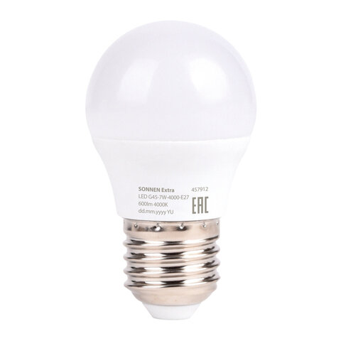 Лампа светодиодная SONNEN EXTRA, 7 (60) Вт, E27, шар, нейтральный белый, 30000 ч, LED G45-7W-4000-Е27, 457912 - фото 2