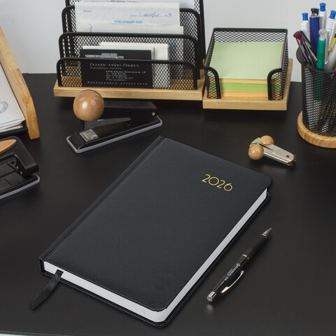 Ежедневник датированный 2026, А5, 138x213 мм, BRAUBERG "Select", балакрон, черный, 117086 - фото 5