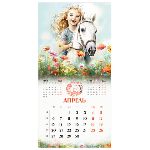 Календарь настенный перекидной 2026 г., BRAUBERG, 12 листов, 28,5х28,5 см, "Лошадка и девочка", 116937 - фото 7