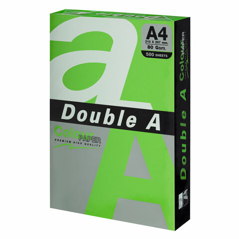 Бумага цветная DOUBLE A, А4, 80 г/м2, 500 л., интенсив, зелёная - фото 1