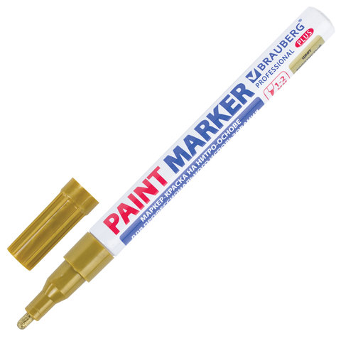 Маркер-краска лаковый (paint marker) 2 мм, ЗОЛОТОЙ, НИТРО-ОСНОВА, алюминиевый корпус, BRAUBERG PROFESSIONAL PLUS, 151443 - фото 1