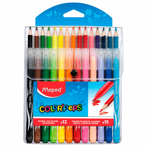 Набор для творчества MAPED "Color'Peps Kit": 12 фломастеров, 15 цветных карандашей, футляр, 897412 - фото 4