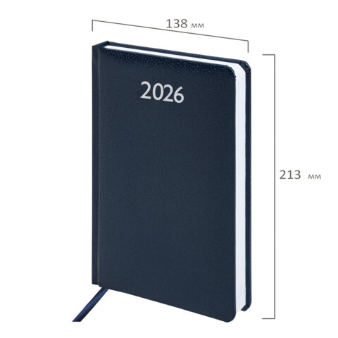 Ежедневник датированный 2026, А5, 138x213 мм, BRAUBERG "Profile", балакрон, синий, 117073 - фото 2