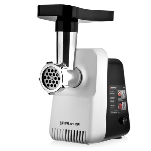 Мясорубка BRAYER BR1600, 1300 Вт, производительность 1,5 кг/мин, металлический шнек, реверс, пластик, белая/черная - фото 1
