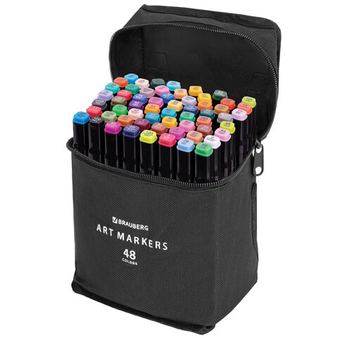 Маркеры для скетчинга двусторонние, НАБОР 48 шт., текстильный чехол, BRAUBERG, 152231 - фото 1