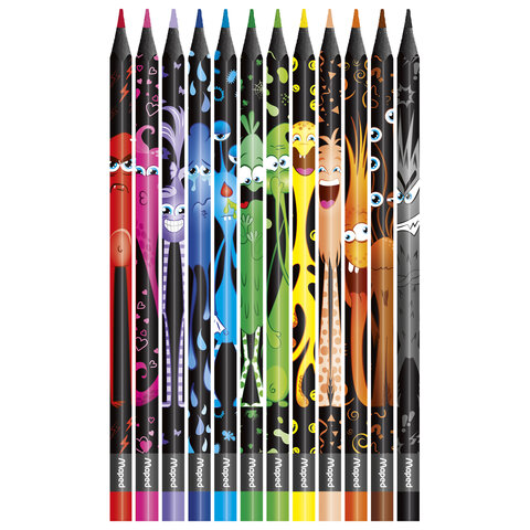 Карандаши цветные MAPED "COLOR PEP'S Black Monster", 12 цветов, трехгранные, 862612 - фото 2