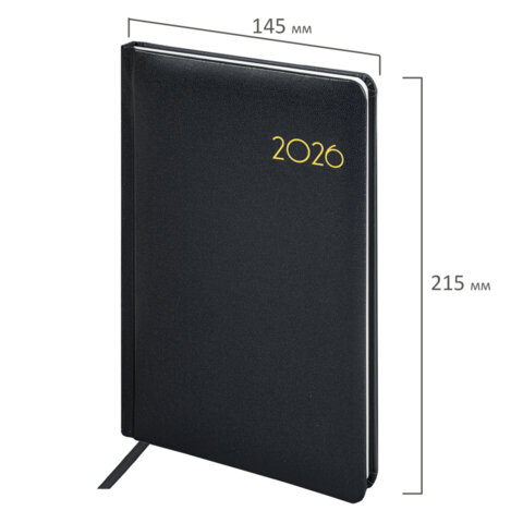 Еженедельник датированный 2026, А5, 145х215 мм, BRAUBERG "Select", балакрон, черный, 117182 - фото 2
