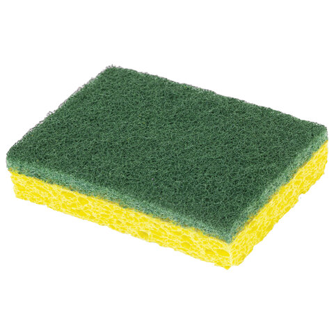 Губки для посуды 95x65х20 мм, ЦЕЛЛЮЛОЗНЫЕ + АБРАЗИВ, КОМПЛЕКТ 2 штуки, желтые/зеленый абразив, LAIMA, 700256 - фото 4
