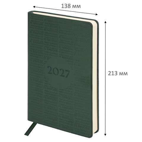 Ежедневник датированный 2027, А5, 138х213 мм, BRAUBERG "Aura", под кожу, гибкий, зеленый, 117932 - фото 2