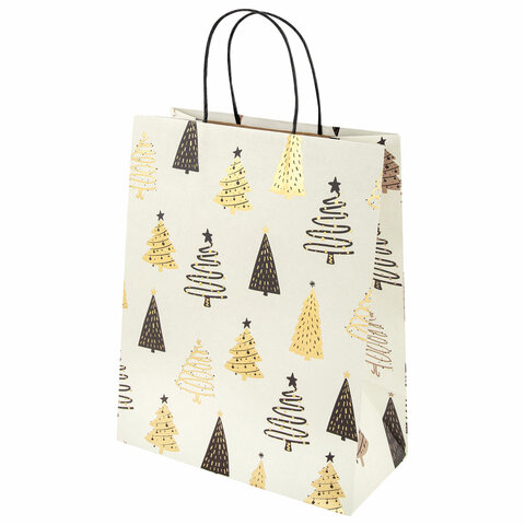 Пакет подарочный НАБОР 4 штуки новогодний 26x32x13 см, "Kraft Large", ЗОЛОТАЯ СКАЗКА, 592133 - фото 5
