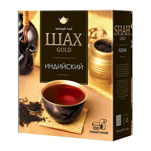 Чай ШАХ Gold "Индийский" черный, 100 пакетиков по 2 г, 0925-18 - фото 1