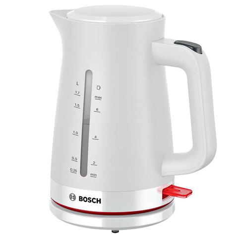 Чайник BOSCH TWK3M121, 1,7 л, 2400 Вт, закрытый нагревательный элемент, пластик, белый - фото 1