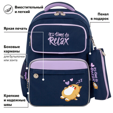 Рюкзак ЮНЛАНДИЯ COMPLETE, с пеналом в комплекте, эрго-спинка, "Bored cat", 42х29х14 см, 272055 - фото 12