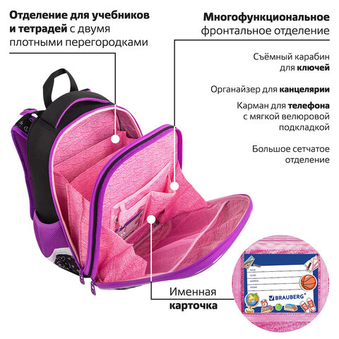 Ранец BRAUBERG PREMIUM, 2 отделения, с брелоком, "Anime movie", 38х29х16 см, 272018 - фото 17