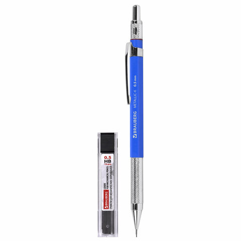 Карандаш механический 0,5 мм + грифели HB 24 штуки на блистере, BRAUBERG "METALLIC-X 05", металлические детали, 181965 - фото 2