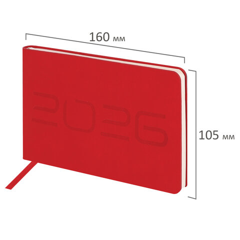 Еженедельник датированный 2026 МАЛЫЙ ФОРМАТ 105х160 мм, А6, BRAUBERG "Imprint", тиснение, красный, 117211 - фото 2