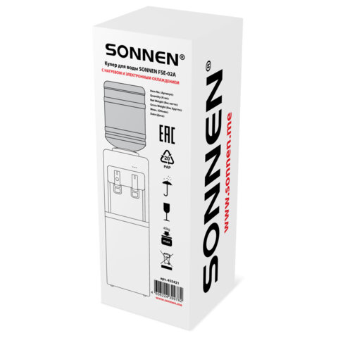 Кулер для воды SONNEN FSE-02A, напольный, НАГРЕВ/ОХЛАЖДЕНИЕ ЭЛЕКТРОННОЕ, 2 крана, белый, 455421 - фото 2